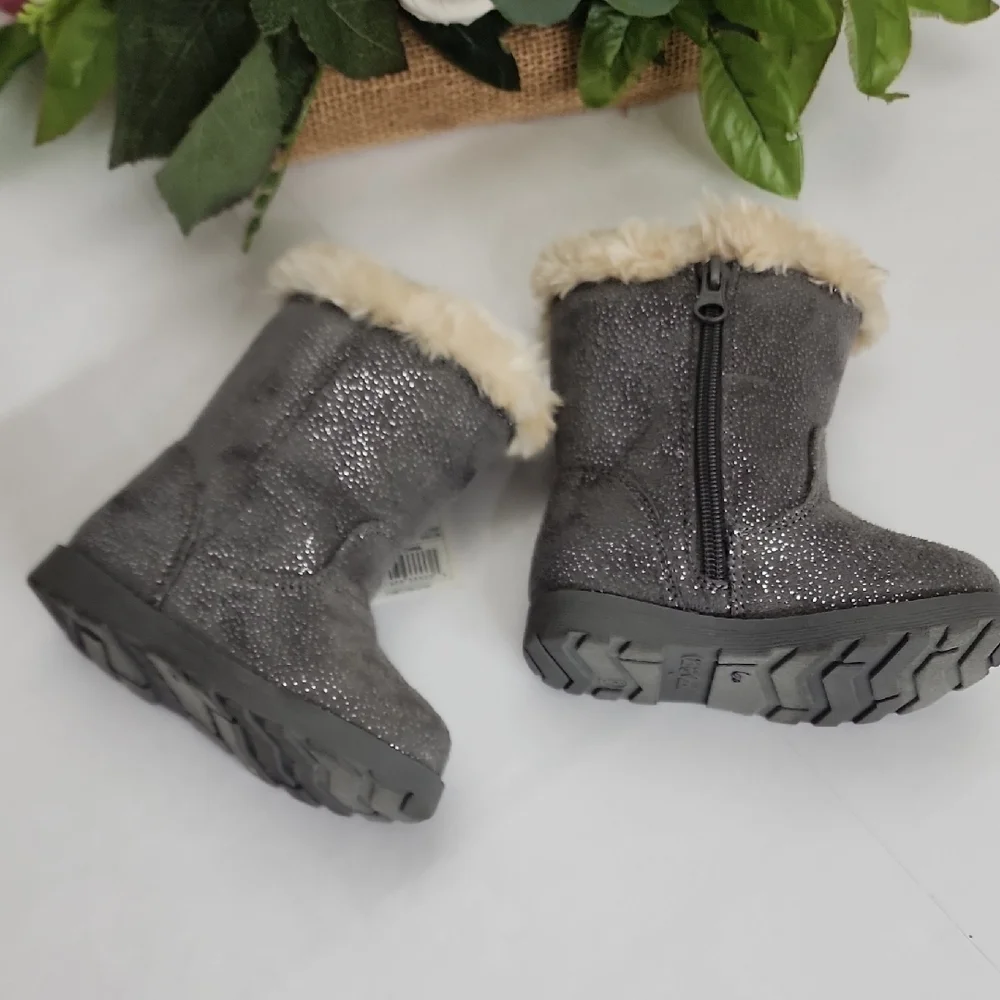 Sparkle Gray Faux Fur Lined Winter Boots